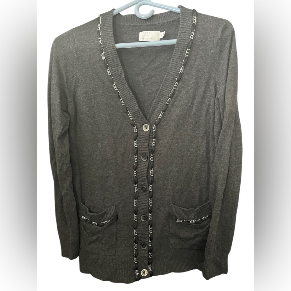 Jodi Arnold Dark Grey Cardigan With Chain Detail Medium